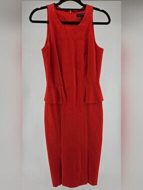 Banana Republic sleeveless red midi dress featuring a tailored peplum waist